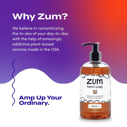 Zum Indigo Wild Hand Soap – Natural Liquid Soap for Bathroom & Kitchen – Amber Scent – 12 oz (Pack of 4) Avelisse