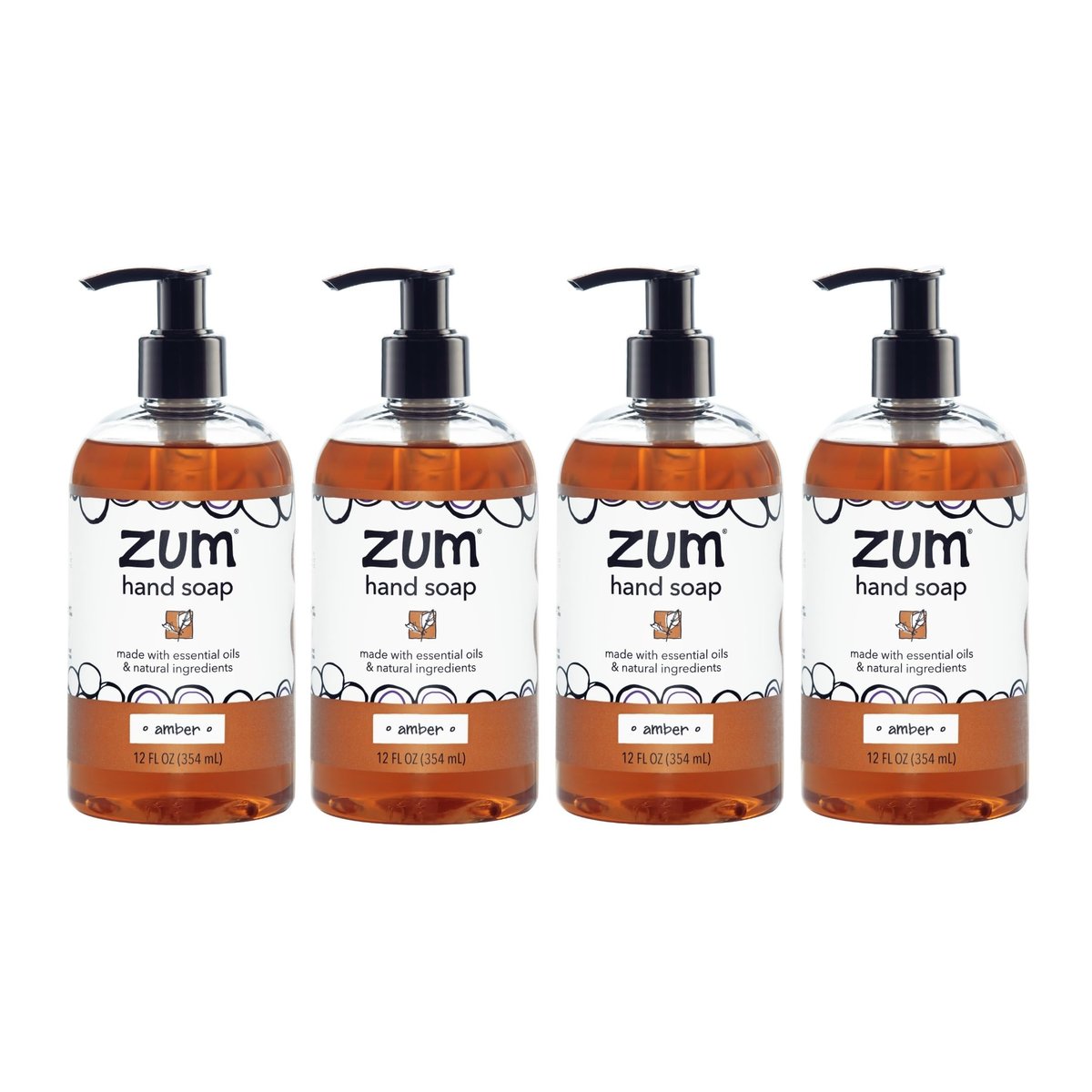 Zum Indigo Wild Hand Soap – Natural Liquid Soap for Bathroom & Kitchen – Amber Scent – 12 oz (Pack of 4) Avelisse