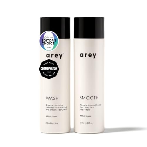 Arey Shower Duo Daily Wash Shampoo and Smooth Conditioner Set - Delay & Reduce Signs of Aging Grey Hair, Retain Moisture, Promote Smoothness - Vegan, Gluten-Free & Cruelty Free (2 Pack) Avelisse