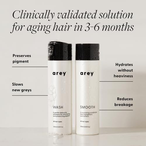 Arey Shower Duo Daily Wash Shampoo and Smooth Conditioner Set - Delay & Reduce Signs of Aging Grey Hair, Retain Moisture, Promote Smoothness - Vegan, Gluten-Free & Cruelty Free (2 Pack) Avelisse