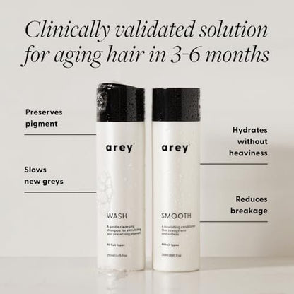 Arey Shower Duo Daily Wash Shampoo and Smooth Conditioner Set - Delay & Reduce Signs of Aging Grey Hair, Retain Moisture, Promote Smoothness - Vegan, Gluten-Free & Cruelty Free (2 Pack) Avelisse