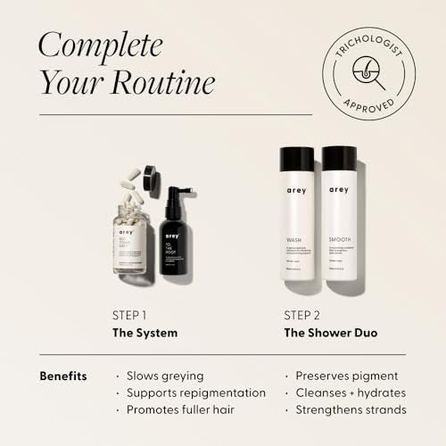 Arey Shower Duo Daily Wash Shampoo and Smooth Conditioner Set - Delay & Reduce Signs of Aging Grey Hair, Retain Moisture, Promote Smoothness - Vegan, Gluten-Free & Cruelty Free (2 Pack) Avelisse