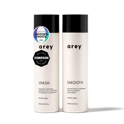 Arey Shower Duo Daily Wash Shampoo and Smooth Conditioner Set - Delay & Reduce Signs of Aging Grey Hair, Retain Moisture, Promote Smoothness - Vegan, Gluten-Free & Cruelty Free (2 Pack) Avelisse