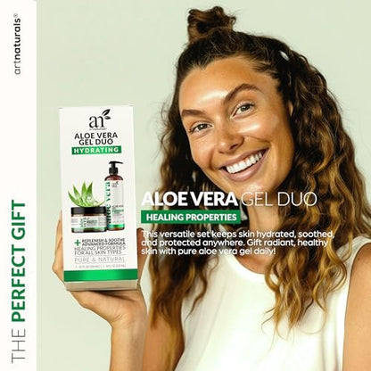Artnaturals Aloe Vera Gel Set - JUMBO 20oz - Sunburn Relief & Hydration for Face, Body, Scalp & Hair - Calming Moisturizer After Sun Exposure - Freshly Harvested within 12 Hours