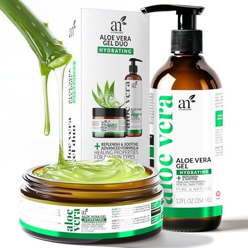 Artnaturals Aloe Vera Gel Set - JUMBO 20oz - Sunburn Relief & Hydration for Face, Body, Scalp & Hair - Calming Moisturizer After Sun Exposure - Freshly Harvested within 12 Hours - görsel 2