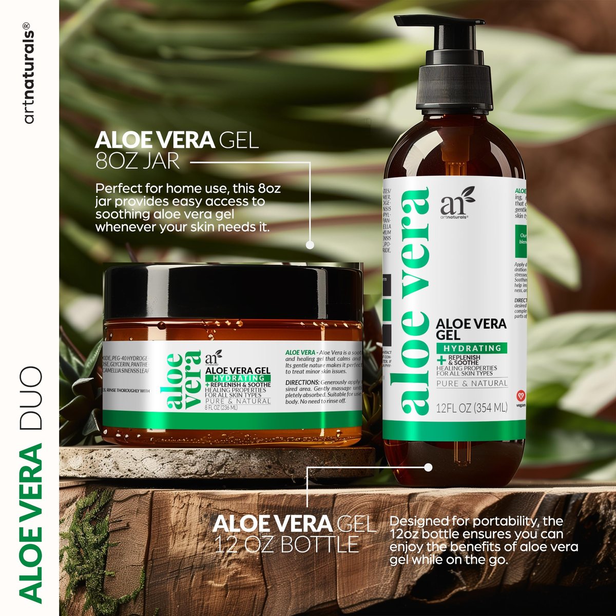 Artnaturals Aloe Vera Gel Set - JUMBO 20oz - Sunburn Relief & Hydration for Face, Body, Scalp & Hair - Calming Moisturizer After Sun Exposure - Freshly Harvested within 12 Hours - görsel 3