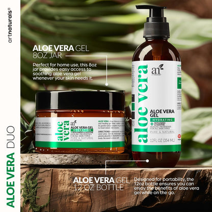 Artnaturals Aloe Vera Gel Set - JUMBO 20oz - Sunburn Relief & Hydration for Face, Body, Scalp & Hair - Calming Moisturizer After Sun Exposure - Freshly Harvested within 12 Hours