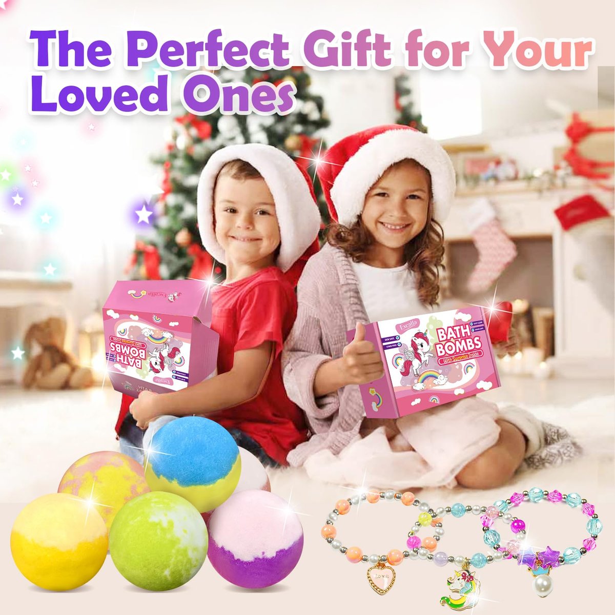 Unicorn Bath Bombs with Surprise Inside for Kids Girls - 6 Pack Natural Bubble Bath Set with Jewelry, Moisturizing Fun for Ages 4-8, Birthday Christmas Easter Gifts Avelisse