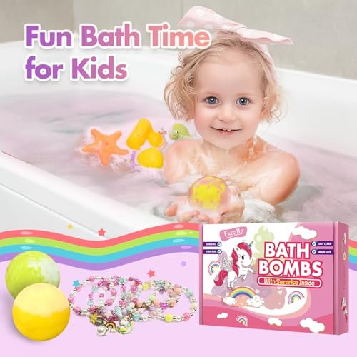 Unicorn Bath Bombs with Surprise Inside for Kids Girls - 6 Pack Natural Bubble Bath Set with Jewelry, Moisturizing Fun for Ages 4-8, Birthday Christmas Easter Gifts Avelisse