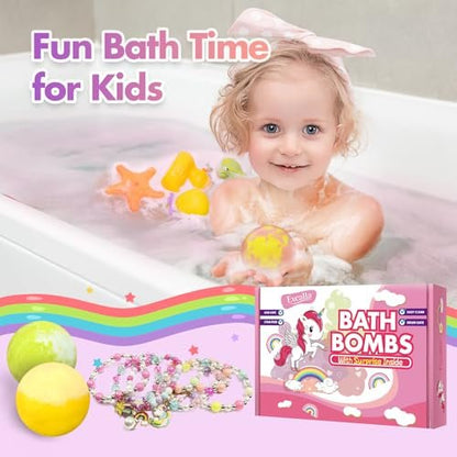 Unicorn Bath Bombs with Surprise Inside for Kids Girls - 6 Pack Natural Bubble Bath Set with Jewelry, Moisturizing Fun for Ages 4-8, Birthday Christmas Easter Gifts Avelisse