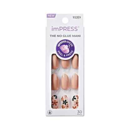 imPRESS Kiss Impress No Glue Mani Press On Nails - 'As It Was' Design, Beige, Medium, Almond Shape (30 Nails + Tools)