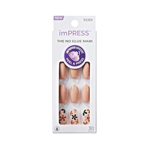 imPRESS Kiss Impress No Glue Mani Press On Nails - 'As It Was' Design, Beige, Medium, Almond Shape (30 Nails + Tools) - görsel 2