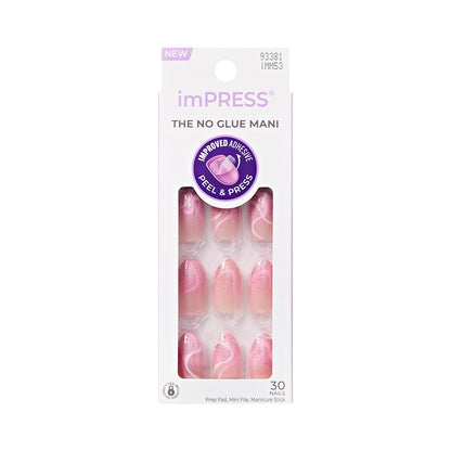 imPRESS Kiss Impress No Glue Mani Press On Nails - Wild Venus Pink Medium Almond 30 Nails with Prep Pad, Stick, File