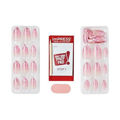 imPRESS Kiss Impress No Glue Mani Press On Nails - Wild Venus Pink Medium Almond 30 Nails with Prep Pad, Stick, File