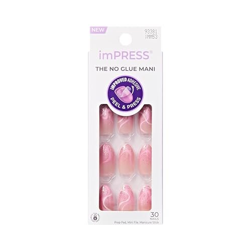 imPRESS Kiss Impress No Glue Mani Press On Nails - Wild Venus Pink Medium Almond 30 Nails with Prep Pad, Stick, File - görsel 1