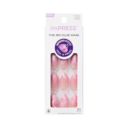 imPRESS Kiss Impress No Glue Mani Press On Nails - Wild Venus Pink Medium Almond 30 Nails with Prep Pad, Stick, File
