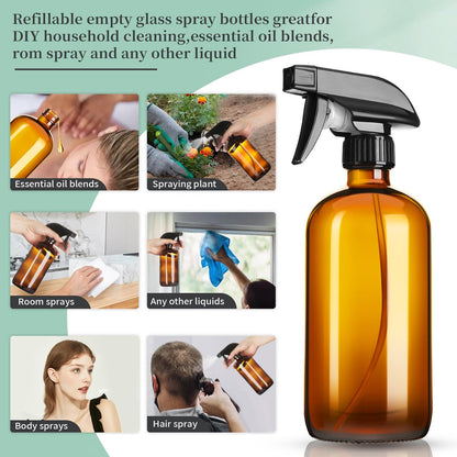 GIVAMEIHF 16oz Amber Glass Spray Bottles – 4 Pack Refillable Empty Bottles with Adjustable Nozzle for Cleaning, Essential Oils, Plants, Pets, Hair Mister Avelisse