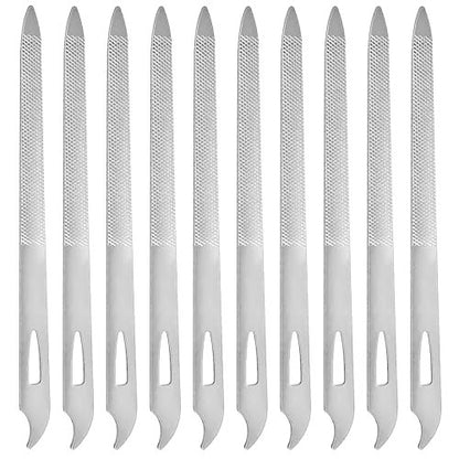 10-Pack Stainless Steel Metal Nail Files for Natural Nails - Thin, Durable, Double-Sided Manicure and Pedicure Tools