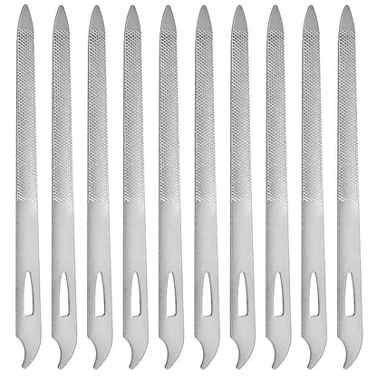 10-Pack Stainless Steel Metal Nail Files for Natural Nails - Thin, Durable, Double-Sided Manicure and Pedicure Tools
