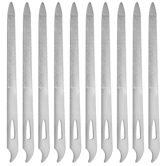 10-Pack Stainless Steel Metal Nail Files for Natural Nails - Thin, Durable, Double-Sided Manicure and Pedicure Tools