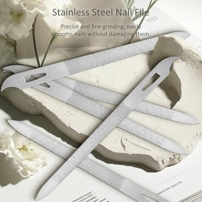 10-Pack Stainless Steel Metal Nail Files for Natural Nails - Thin, Durable, Double-Sided Manicure and Pedicure Tools