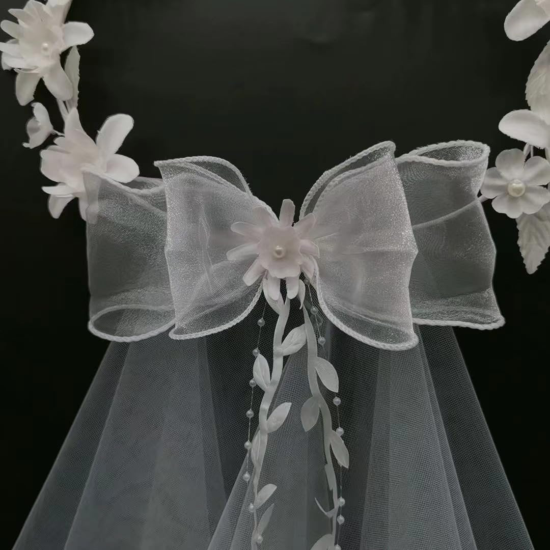 yuruyi White Floral Crown with Veil Headpiece for Women - Wedding Bridal Flower Hair Wreath Accessory Avelisse