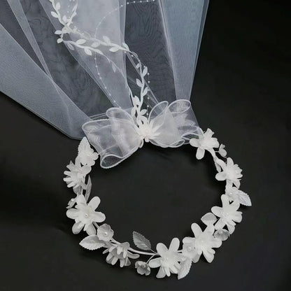 yuruyi White Floral Crown with Veil Headpiece for Women - Wedding Bridal Flower Hair Wreath Accessory Avelisse