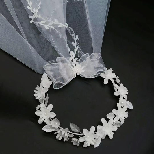 yuruyi White Floral Crown with Veil Headpiece for Women - Wedding Bridal Flower Hair Wreath Accessory Avelisse