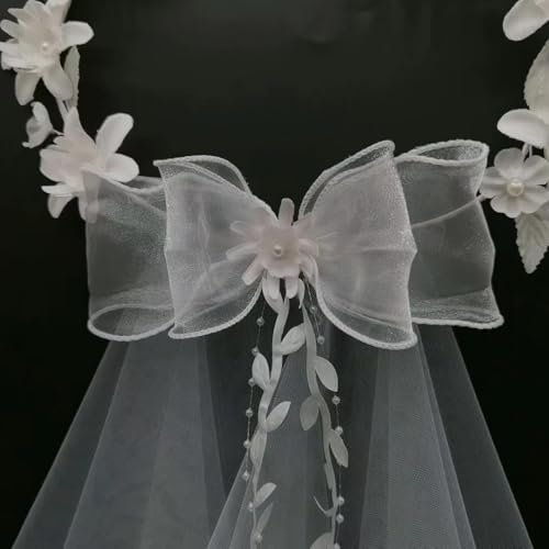 yuruyi White Floral Crown with Veil Headpiece for Women - Wedding Bridal Flower Hair Wreath Accessory Avelisse