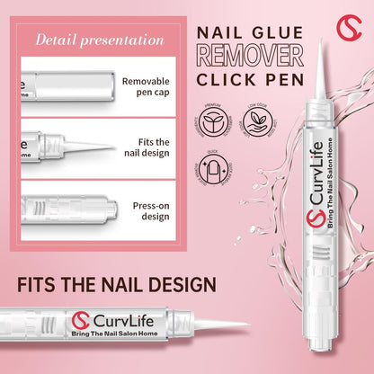 Curvlife 3-in-1 Nail Glue Remover Pen – Acetone-Free Press On Nail Remover, 2-Pack (5ml Each)