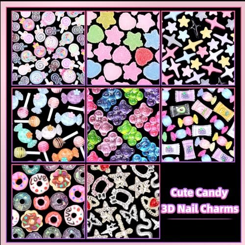 3D Mix Nail Charms Kit: Lollipop, Gummy Bear, Donut & More Cute Acrylic Nail Art Charms - Alloy & Resin Rhinestones for DIY Crafts - görsel 6