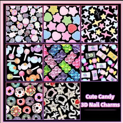 3D Mix Nail Charms Kit: Lollipop, Gummy Bear, Donut & More Cute Acrylic Nail Art Charms - Alloy & Resin Rhinestones for DIY Crafts