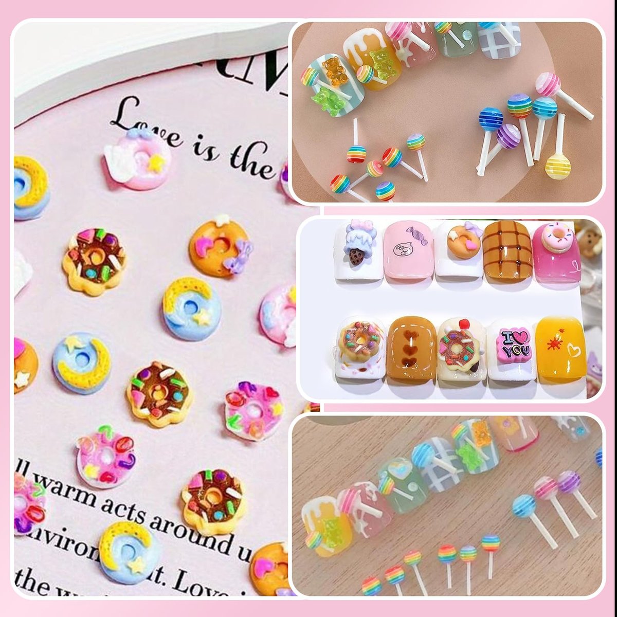 3D Mix Nail Charms Kit: Lollipop, Gummy Bear, Donut & More Cute Acrylic Nail Art Charms - Alloy & Resin Rhinestones for DIY Crafts - görsel 13