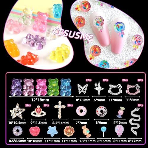 3D Mix Nail Charms Kit: Lollipop, Gummy Bear, Donut & More Cute Acrylic Nail Art Charms - Alloy & Resin Rhinestones for DIY Crafts - görsel 4