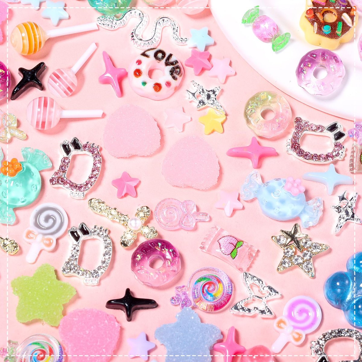 3D Mix Nail Charms Kit: Lollipop, Gummy Bear, Donut & More Cute Acrylic Nail Art Charms - Alloy & Resin Rhinestones for DIY Crafts - görsel 9