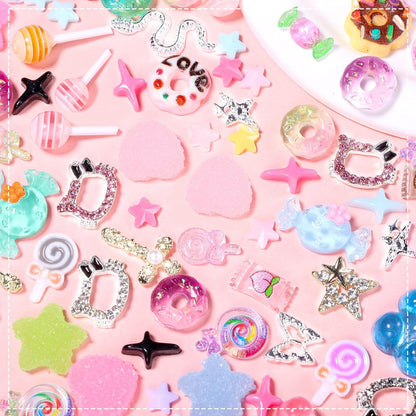 3D Mix Nail Charms Kit: Lollipop, Gummy Bear, Donut & More Cute Acrylic Nail Art Charms - Alloy & Resin Rhinestones for DIY Crafts