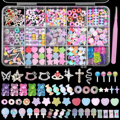 3D Mix Nail Charms Kit: Lollipop, Gummy Bear, Donut & More Cute Acrylic Nail Art Charms - Alloy & Resin Rhinestones for DIY Crafts