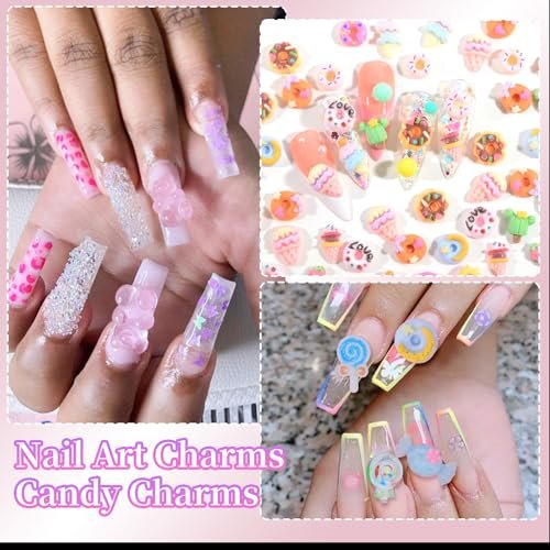 3D Mix Nail Charms Kit: Lollipop, Gummy Bear, Donut & More Cute Acrylic Nail Art Charms - Alloy & Resin Rhinestones for DIY Crafts - görsel 12
