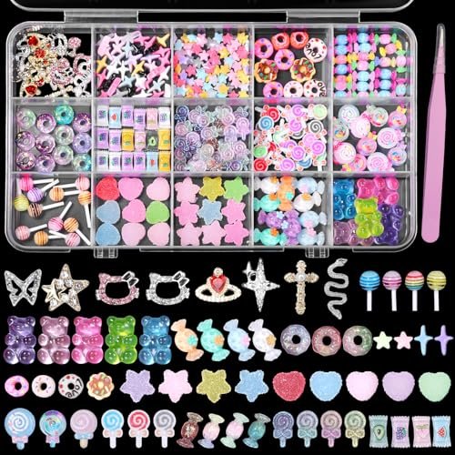 3D Mix Nail Charms Kit: Lollipop, Gummy Bear, Donut & More Cute Acrylic Nail Art Charms - Alloy & Resin Rhinestones for DIY Crafts - görsel 2