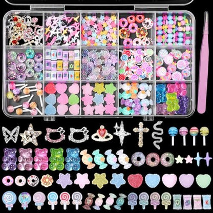 3D Mix Nail Charms Kit: Lollipop, Gummy Bear, Donut & More Cute Acrylic Nail Art Charms - Alloy & Resin Rhinestones for DIY Crafts