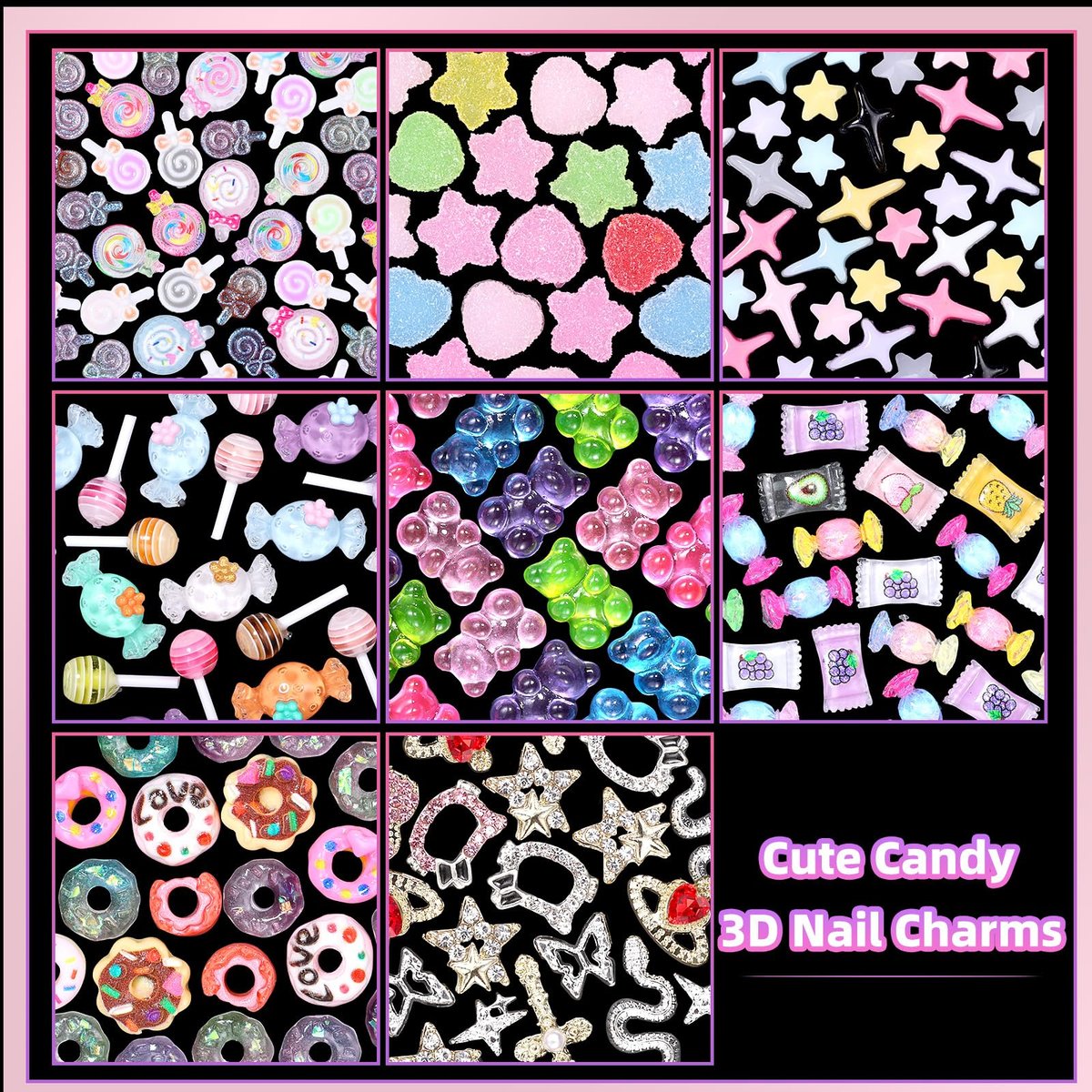 3D Mix Nail Charms Kit: Lollipop, Gummy Bear, Donut & More Cute Acrylic Nail Art Charms - Alloy & Resin Rhinestones for DIY Crafts - görsel 5