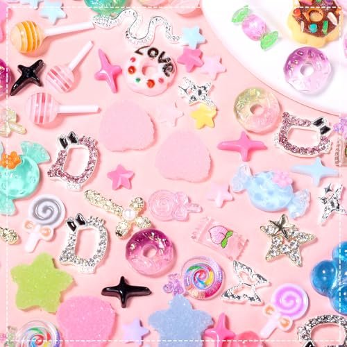 3D Mix Nail Charms Kit: Lollipop, Gummy Bear, Donut & More Cute Acrylic Nail Art Charms - Alloy & Resin Rhinestones for DIY Crafts - görsel 10