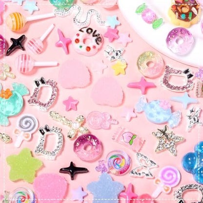 3D Mix Nail Charms Kit: Lollipop, Gummy Bear, Donut & More Cute Acrylic Nail Art Charms - Alloy & Resin Rhinestones for DIY Crafts