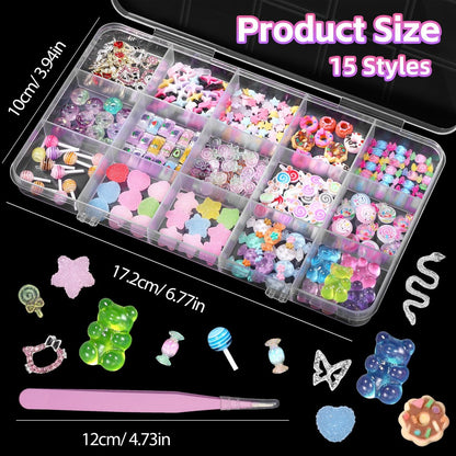 3D Mix Nail Charms Kit: Lollipop, Gummy Bear, Donut & More Cute Acrylic Nail Art Charms - Alloy & Resin Rhinestones for DIY Crafts