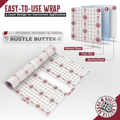 Hustle Butter Second Skin Tattoo Wrap – 9.8 Inches x 2.2 Yards – Transparent Adhesive Roll – Easy Removal, Mess-Free Body Art Wrap – Breathable & Latex-Free – Medium Tattoo Aftercare