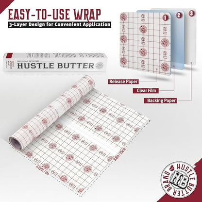 Hustle Butter Second Skin Tattoo Wrap – 9.8 Inches x 2.2 Yards – Transparent Adhesive Roll – Easy Removal, Mess-Free Body Art Wrap – Breathable & Latex-Free – Medium Tattoo Aftercare