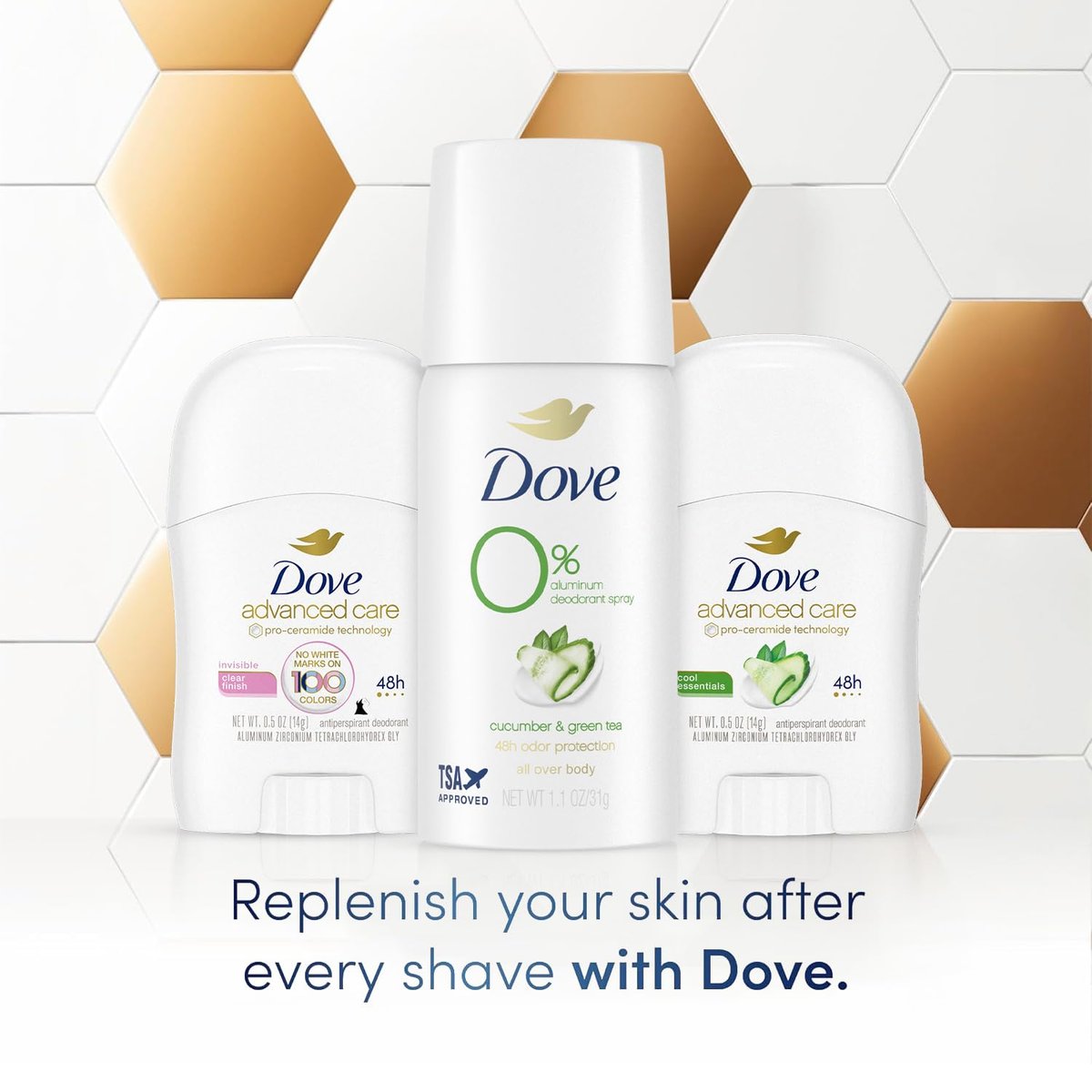 Dove Travel Deodorant for Women Variety 3-Pack – Advanced Care Invisible, Cool Essentials Mini, Cucumber & Green Tea Spray - görsel 9
