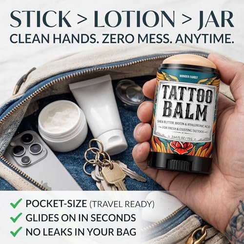 Tattoo Balm Stick Aftercare – Healing Ointment Butter for Fresh & Existing Tattoos, Brightener for Old Ink, Shea Butter Biotin Hyaluronic Acid, Color Enhancer Lotion Moisturizer Cream, Travel Size - görsel 9