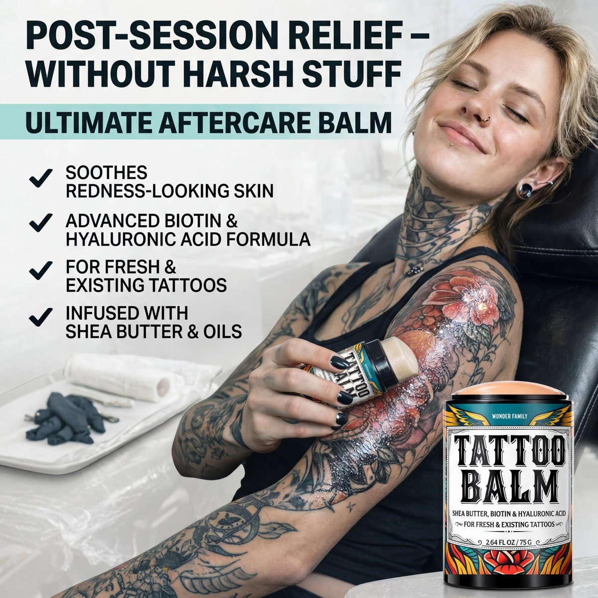 Tattoo Balm Stick Aftercare – Healing Ointment Butter for Fresh & Existing Tattoos, Brightener for Old Ink, Shea Butter Biotin Hyaluronic Acid, Color Enhancer Lotion Moisturizer Cream, Travel Size - görsel 6