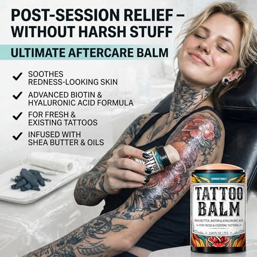 Tattoo Balm Stick Aftercare – Healing Ointment Butter for Fresh & Existing Tattoos, Brightener for Old Ink, Shea Butter Biotin Hyaluronic Acid, Color Enhancer Lotion Moisturizer Cream, Travel Size - görsel 5